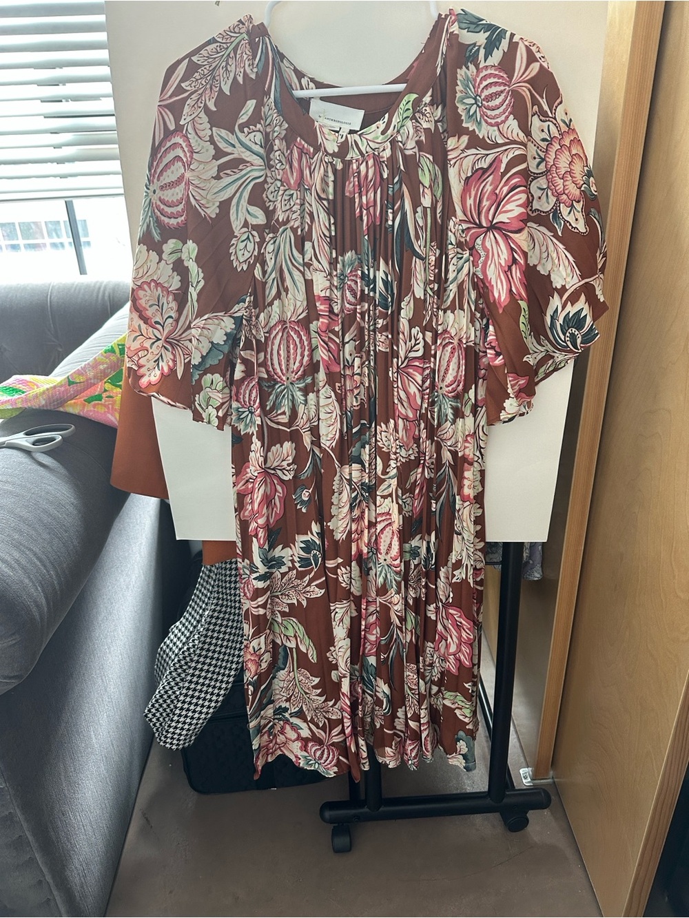 Anthropologie Beautifully Pleat Brown Floral Midi Dress